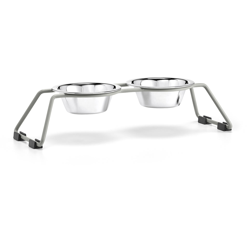 Slate. Modern Stainless Steel Elevated 2 Dog Bowl Stand. S - L Dog